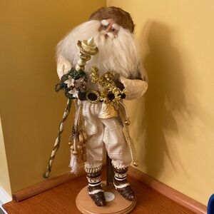 Whimsical Old Man Winter Christmas Decor Figurine with Keys and Bell Staff
